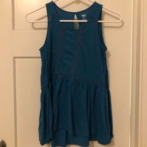 Old Navy, turquoise tank top with lace detailing.